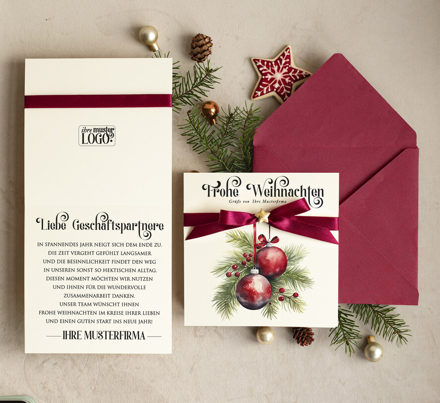 karten Satinband Weihnachtskarten mit Schleife – exklusive & dekorative Weihnachtskarten mit Satinband für Firmen und Geschäftspartner