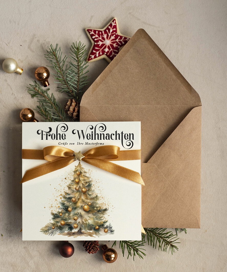 karten Satinband Weihnachtskarten mit Schleife – exklusive & dekorative Weihnachtskarten mit Satinband für Firmen und Geschäftspartner