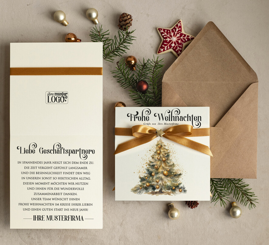 karten Satinband Weihnachtskarten mit Schleife – exklusive & dekorative Weihnachtskarten mit Satinband für Firmen und Geschäftspartner
