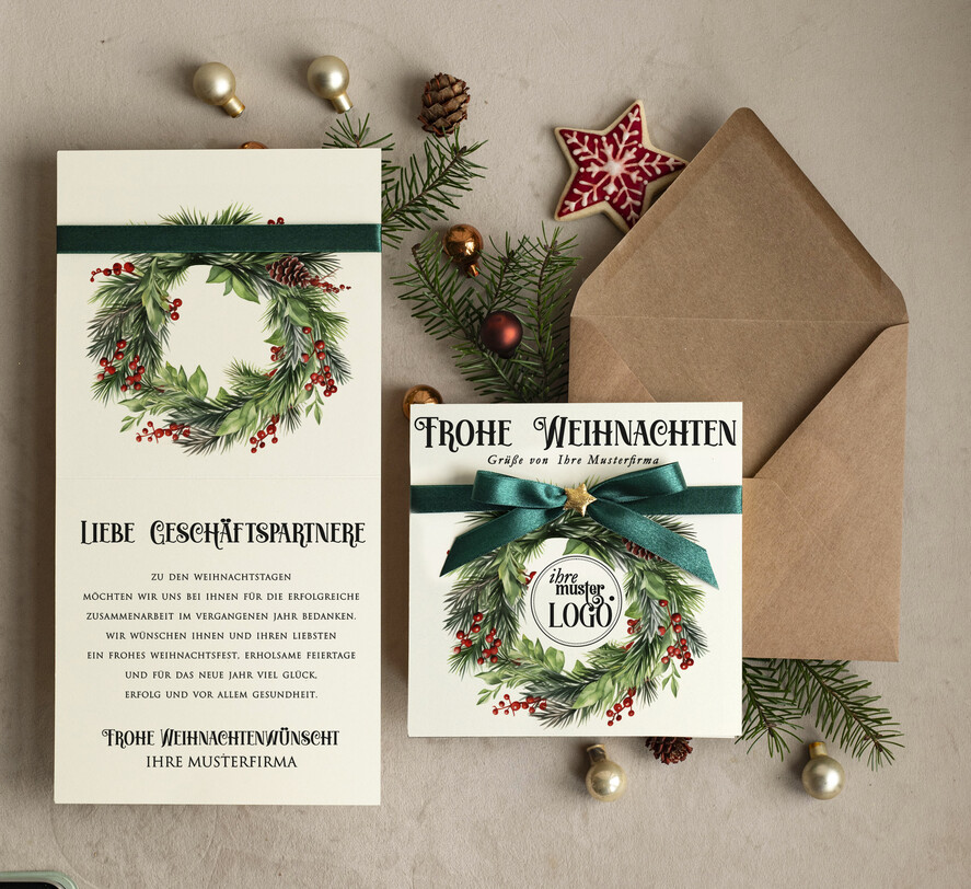 karten Satinband Weihnachtskarten mit Schleife – exklusive & dekorative Weihnachtskarten mit Satinband für Firmen und Geschäftspartner