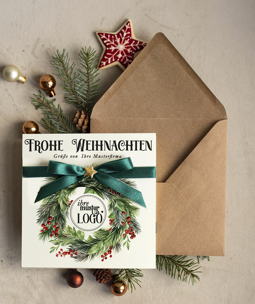 karten Satinband Weihnachtskarten mit Schleife – exklusive & dekorative Weihnachtskarten mit Satinband für Firmen und Geschäftspartner