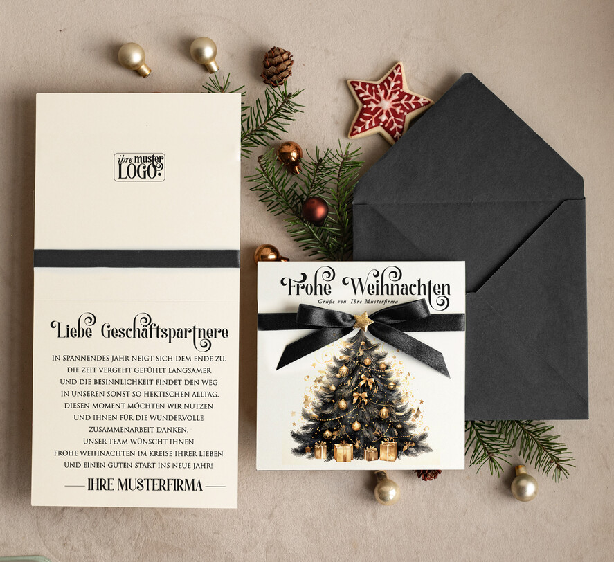 karten Satinband Weihnachtskarten mit Schleife – exklusive & dekorative Weihnachtskarten mit Satinband für Firmen und Geschäftspartner