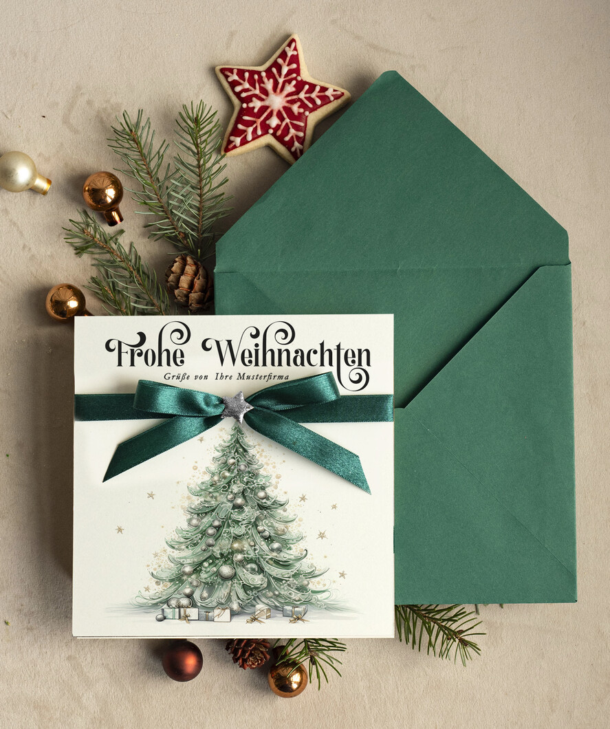 karten Satinband Weihnachtskarten mit Schleife – exklusive & dekorative Weihnachtskarten mit Satinband für Firmen und Geschäftspartner