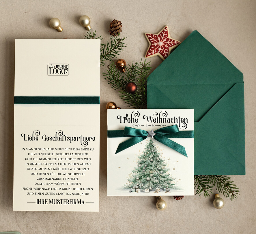 karten Satinband Weihnachtskarten mit Schleife – exklusive & dekorative Weihnachtskarten mit Satinband für Firmen und Geschäftspartner