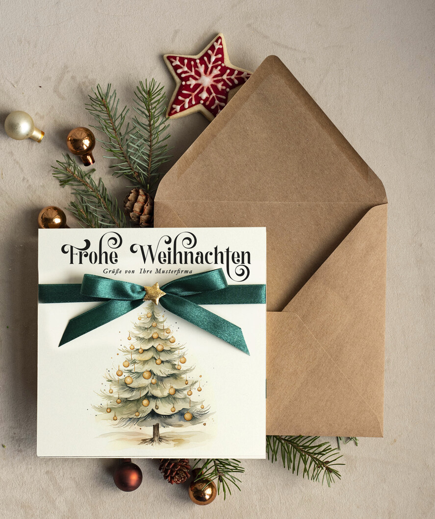 karten Satinband Weihnachtskarten mit Schleife – exklusive & dekorative Weihnachtskarten mit Satinband für Firmen und Geschäftspartner