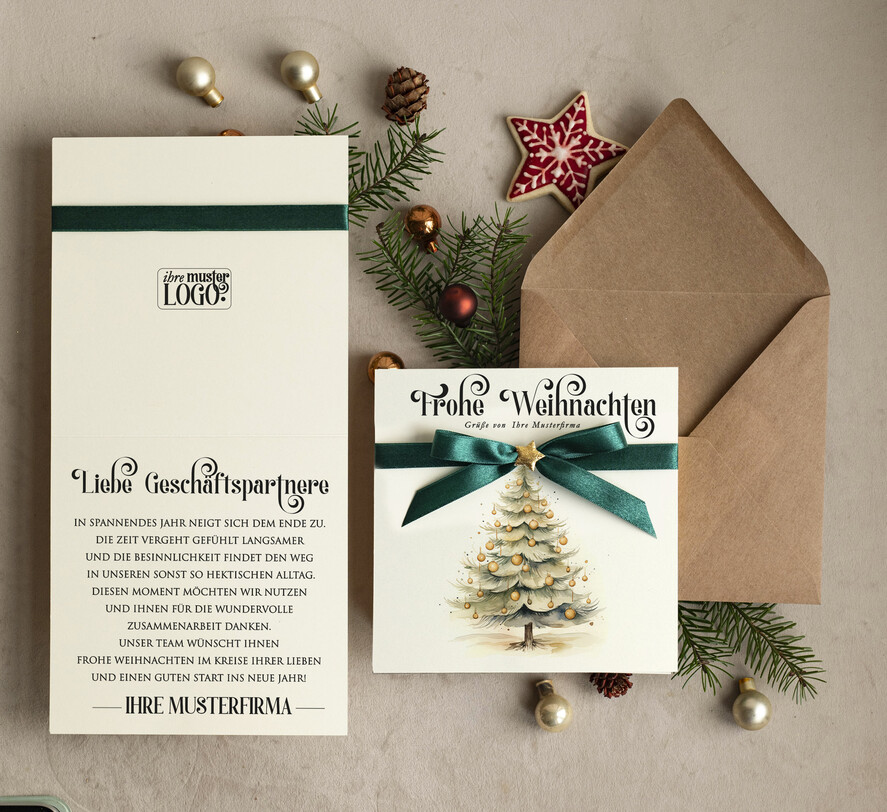 karten Satinband Weihnachtskarten mit Schleife – exklusive & dekorative Weihnachtskarten mit Satinband für Firmen und Geschäftspartner