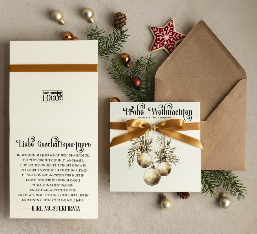 karten Satinband Weihnachtskarten mit Schleife – exklusive & dekorative Weihnachtskarten mit Satinband für Firmen und Geschäftspartner