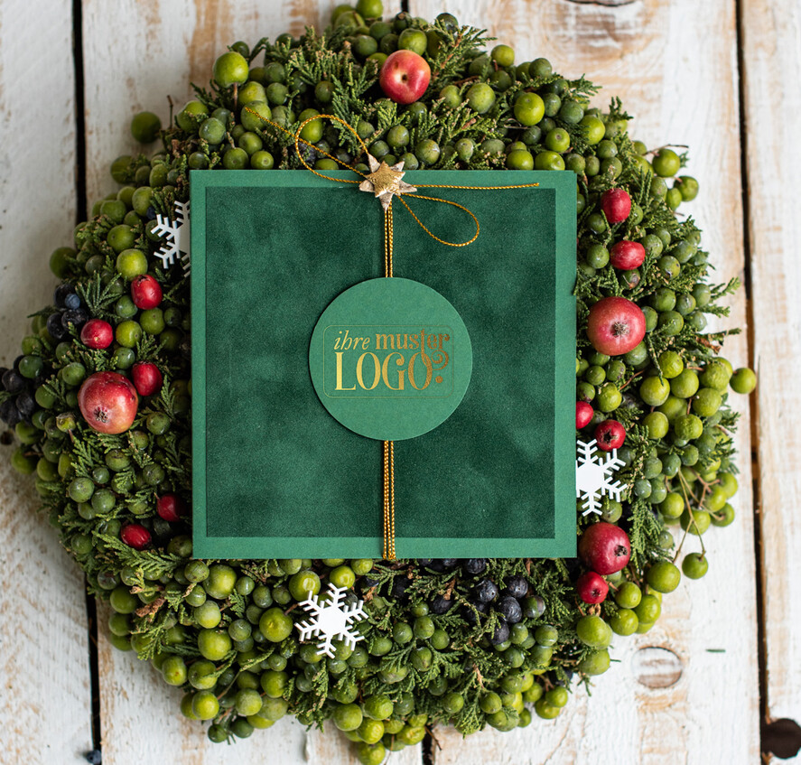 karten Satinband gold Weihnachtskarten mit Goldfolie, Exklusive Weihnachtskarten mit Schleifen, Elegante Firmen-Weihnachtskarten, Weihnachtskarten mit Bändern, Individuelle Weihnachtskarten für Firmen
