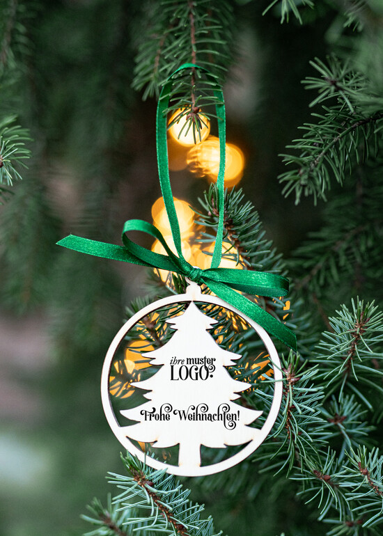 Anhänger  Wood Tag Exklusive aus Holz Weihnachtsanhänger mit individuellem Firmenlogo, Holz-Anhänger mit Schleife Firmen-Weihnachtskarten, mit Bändern, Individuelle für Firmen 05/holzWA/tag