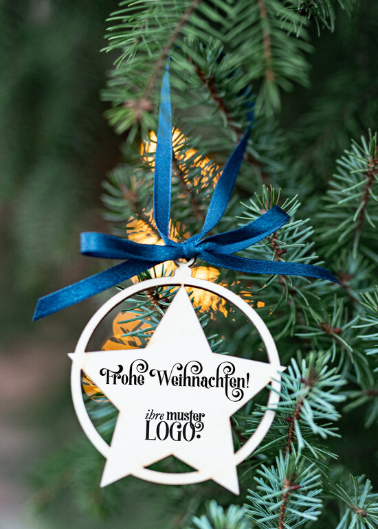 Anhänger  Wood Tag Exklusive aus Holz Weihnachtsanhänger mit individuellem Firmenlogo, Holz-Anhänger mit Schleife Firmen-Weihnachtskarten, mit Bändern, Individuelle für Firmen 03/holzWA/tag
