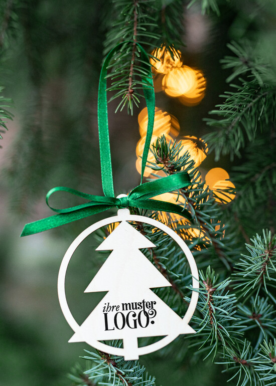 Anhänger  Wood Tag Exklusive aus Holz Weihnachtsanhänger mit individuellem Firmenlogo, Holz-Anhänger mit Schleife Firmen-Weihnachtskarten, mit Bändern, Individuelle für Firmen 04/holzWA/tag