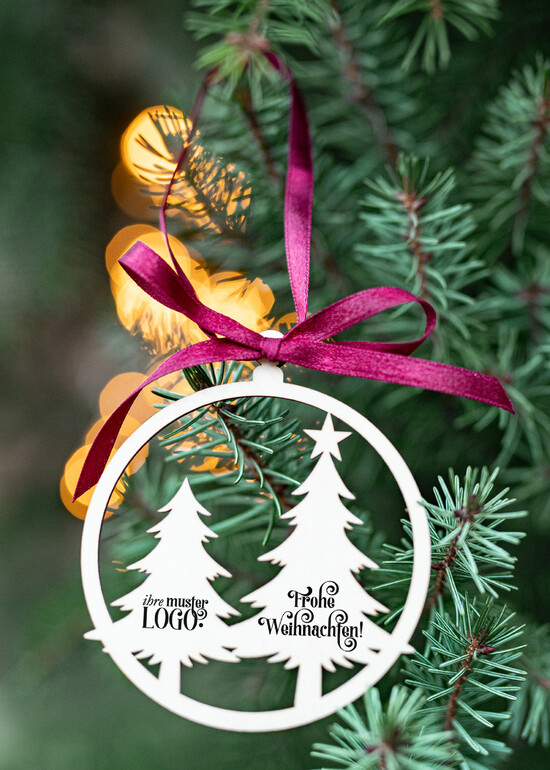 Anhänger  Wood Tag Exklusive aus Holz Weihnachtsanhänger mit individuellem Firmenlogo, Holz-Anhänger mit Schleife Firmen-Weihnachtskarten, mit Bändern, Individuelle für Firmen 01/holzWA/tag
