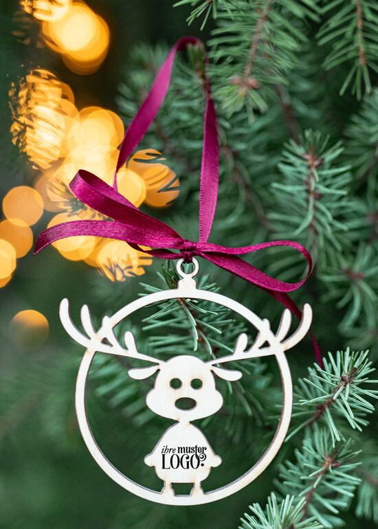 Anhänger  Wood Tag Exklusive aus Holz Weihnachtsanhänger mit individuellem Firmenlogo, Holz-Anhänger mit Schleife Firmen-Weihnachtskarten, mit Bändern, Individuelle für Firmen 02/holzWA/tag