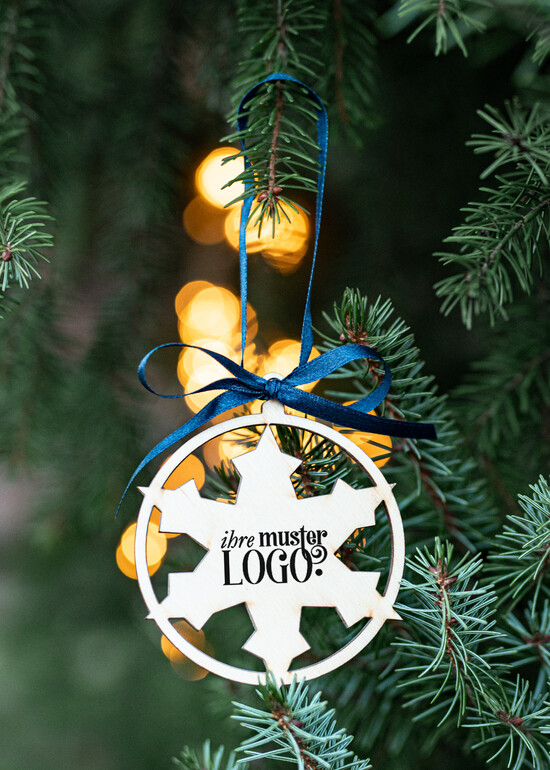 Anhänger  Wood Tag Exklusive aus Holz Weihnachtsanhänger mit individuellem Firmenlogo, Holz-Anhänger mit Schleife Firmen-Weihnachtskarten, mit Bändern, Individuelle für Firmen 06/holzWA/tag