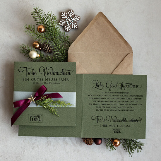 karten eco Weihnachtskarten für Firmen, Exklusive nachhaltige Weihnachtskarte für Geschäftspartner mit Logo & Wunschtext, geschäftliche Weihnachtskarte, Weihnachten Geschäftlich 01/eco/Wkten