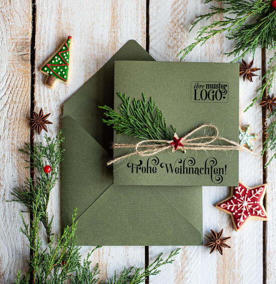 karten eco Weihnachtskarten für Firmen, Exklusive nachhaltige Weihnachtskarte für Geschäftspartner mit Logo & Wunschtext, geschäftliche Weihnachtskarte, Weihnachten Geschäftlich 12/eco/Wkten