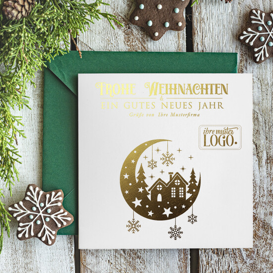 karten golden Exklusive Weihnachtskarte mit Goldfolie für Geschäftspartner Weihnachtskarten mit Goldfolie, Exklusive Weihnachtskarten für Geschäftspartner, Geschäftliche Weihnachtskarte edel, Weihnachtskarten mit Logo 09/glDS/Wkten
