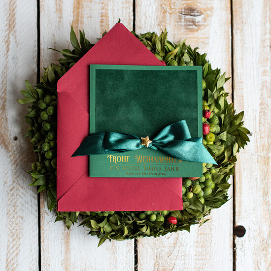 karten Satinband gold Weihnachtskarten mit Goldfolie, Exklusive Weihnachtskarten mit Schleifen, Elegante Firmen-Weihnachtskarten, Weihnachtskarten mit Bändern, Individuelle Weihnachtskarten für Firmen 20/stgold/Wkten