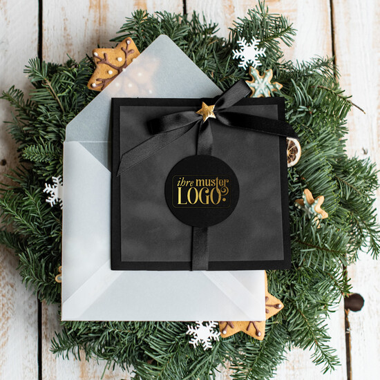 karten Satinband gold Weihnachtskarten mit Goldfolie, Exklusive Weihnachtskarten mit Schleifen, Elegante Firmen-Weihnachtskarten, Weihnachtskarten mit Bändern, Individuelle Weihnachtskarten für Firmen 14/stgold/Wkten