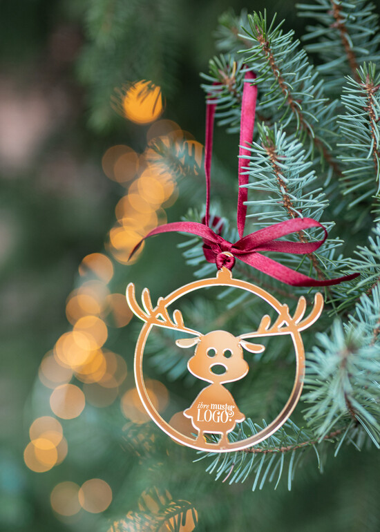 Anhänger  Gold tag Exklusive Weihnachtsanhänger mit individuellem Firmenlogo golden Plexi-Anhänger mit Schleife, Firmen-Weihnachtskarten, mit Bändern, Individuelle für Firmen 03/goldWA/tag