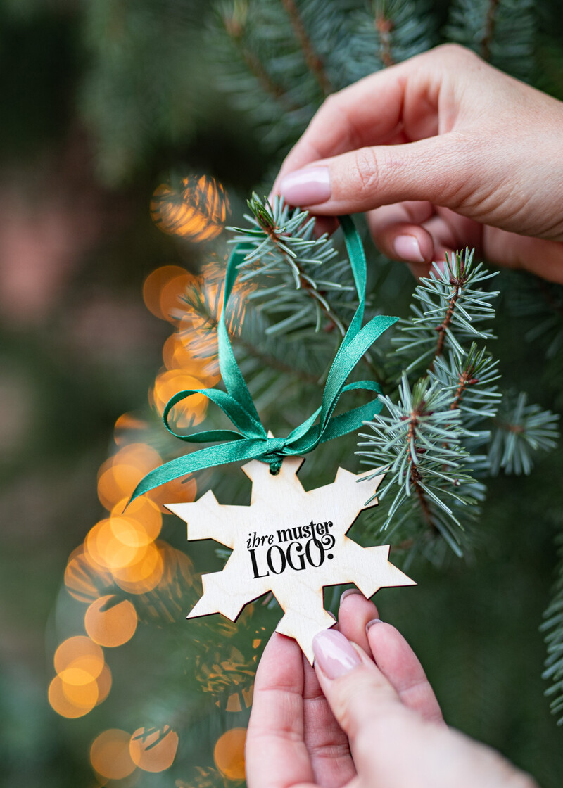 Anhänger  Wood Tag Exklusive aus Holz Weihnachtsanhänger mit individuellem Firmenlogo, Holz-Anhänger mit Schleife Firmen-Weihnachtskarten, mit Bändern, Individuelle für Firmen