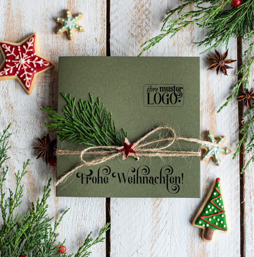 karten eco Weihnachtskarten für Firmen, Exklusive nachhaltige Weihnachtskarte für Geschäftspartner mit Logo & Wunschtext, geschäftliche Weihnachtskarte, Weihnachten Geschäftlich