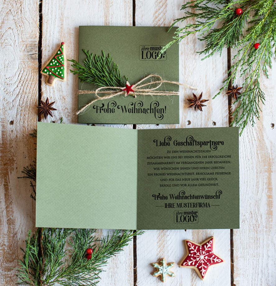 karten eco Weihnachtskarten für Firmen, Exklusive nachhaltige Weihnachtskarte für Geschäftspartner mit Logo & Wunschtext, geschäftliche Weihnachtskarte, Weihnachten Geschäftlich