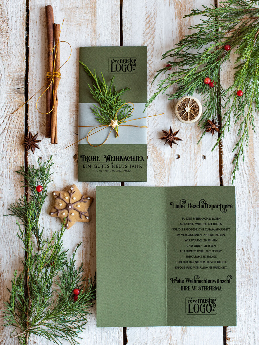 karten eco Weihnachtskarten für Firmen, Exklusive nachhaltige Weihnachtskarte für Geschäftspartner mit Logo & Wunschtext, geschäftliche Weihnachtskarte, Weihnachten Geschäftlich