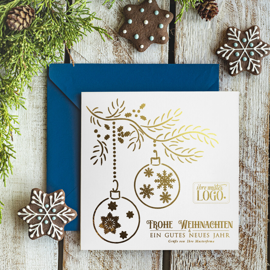 karten golden Exklusive Weihnachtskarte mit Goldfolie für Geschäftspartner Weihnachtskarten mit Goldfolie, Exklusive Weihnachtskarten für Geschäftspartner, Geschäftliche Weihnachtskarte edel, Weihnachtskarten mit Logo