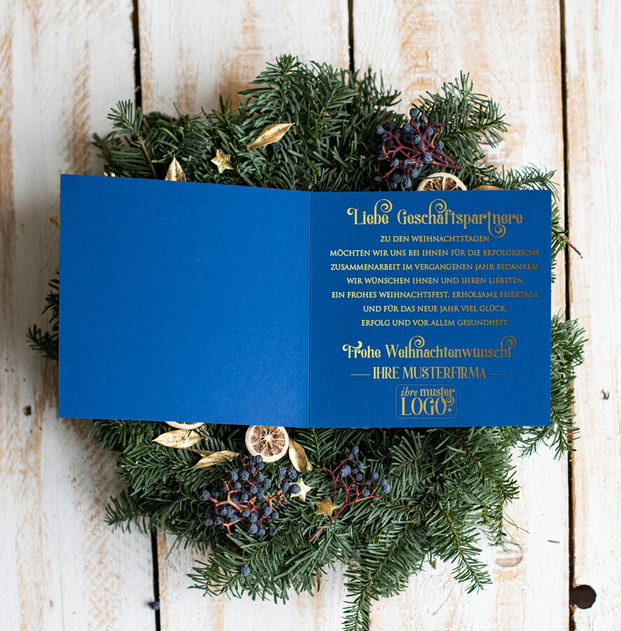 karten golden Exklusive Weihnachtskarte mit Goldfolie für Geschäftspartner Weihnachtskarten mit Goldfolie, Exklusive Weihnachtskarten für Geschäftspartner, Geschäftliche Weihnachtskarte edel, Weihnachtskarten mit Logo