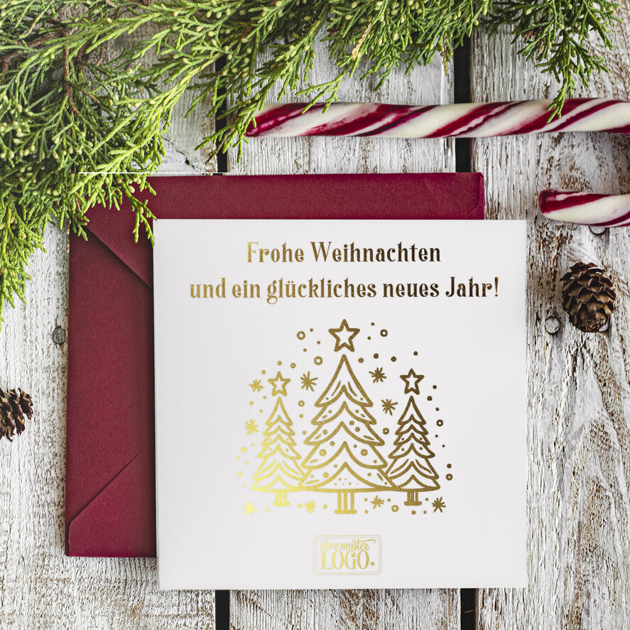 karten golden Exklusive Weihnachtskarte mit Goldfolie für Geschäftspartner Weihnachtskarten mit Goldfolie, Exklusive Weihnachtskarten für Geschäftspartner, Geschäftliche Weihnachtskarte edel, Weihnachtskarten mit Logo