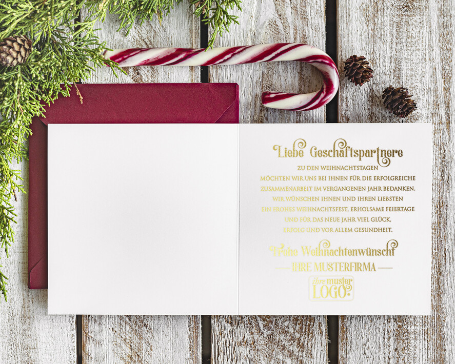karten golden Exklusive Weihnachtskarte mit Goldfolie für Geschäftspartner Weihnachtskarten mit Goldfolie, Exklusive Weihnachtskarten für Geschäftspartner, Geschäftliche Weihnachtskarte edel, Weihnachtskarten mit Logo