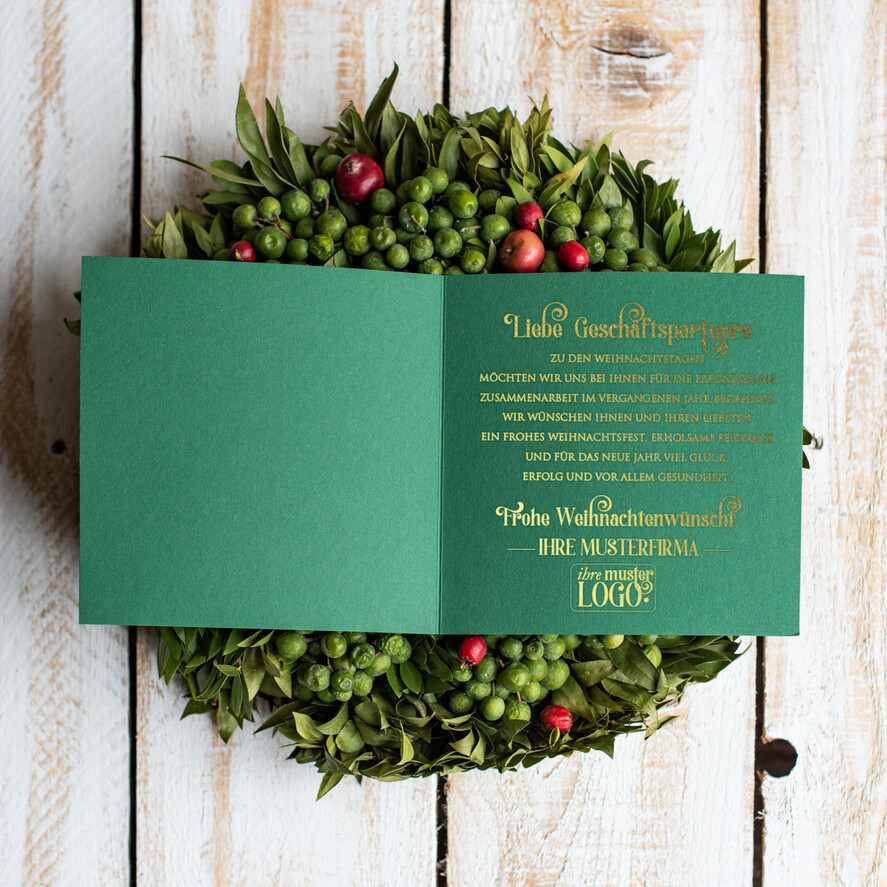 karten Satinband gold Weihnachtskarten mit Goldfolie, Exklusive Weihnachtskarten mit Schleifen, Elegante Firmen-Weihnachtskarten, Weihnachtskarten mit Bändern, Individuelle Weihnachtskarten für Firmen