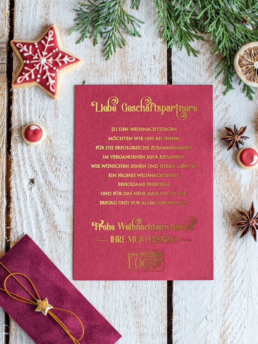 karten Satinband gold Weihnachtskarten mit Goldfolie, Exklusive Weihnachtskarten mit Schleifen, Elegante Firmen-Weihnachtskarten, Weihnachtskarten mit Bändern, Individuelle Weihnachtskarten für Firmen