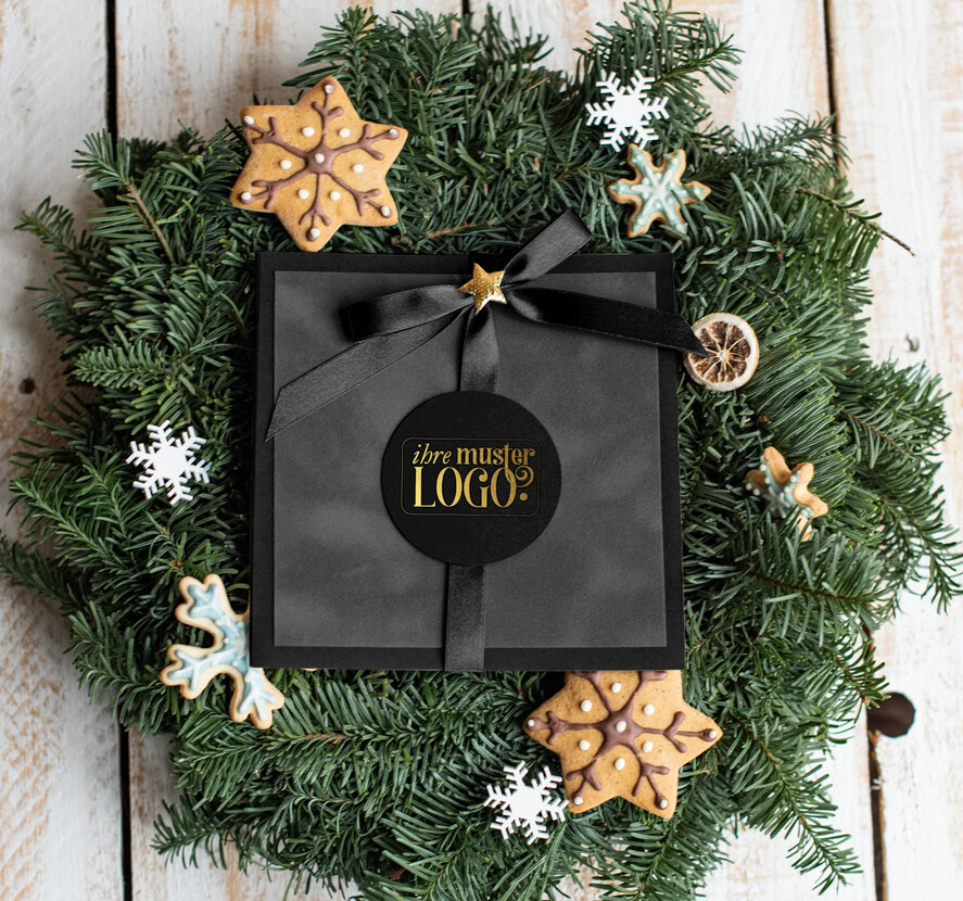 karten Satinband gold Weihnachtskarten mit Goldfolie, Exklusive Weihnachtskarten mit Schleifen, Elegante Firmen-Weihnachtskarten, Weihnachtskarten mit Bändern, Individuelle Weihnachtskarten für Firmen