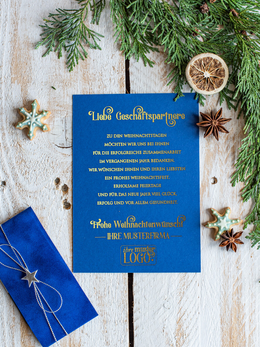 karten Satinband gold Weihnachtskarten mit Goldfolie, Exklusive Weihnachtskarten mit Schleifen, Elegante Firmen-Weihnachtskarten, Weihnachtskarten mit Bändern, Individuelle Weihnachtskarten für Firmen