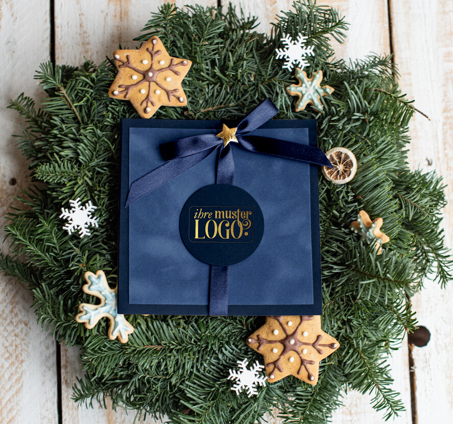 karten Satinband gold Weihnachtskarten mit Goldfolie, Exklusive Weihnachtskarten mit Schleifen, Elegante Firmen-Weihnachtskarten, Weihnachtskarten mit Bändern, Individuelle Weihnachtskarten für Firmen