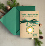 karten mit goldener Plexi-Anhänger Exklusive Weihnachtskarte mit Schokoladen-Taler mit Schleife, Firmen-Weihnachtskarten, mit Bändern, Individuelle für Firmen3