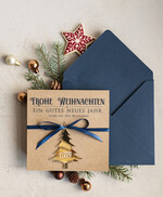 karten mit goldener Plexi-Anhänger Exklusive Weihnachtskarte mit goldenem Plexi-Anhänger, mit Schleife, Firmen-Weihnachtskarten, mit Bändern, Individuelle für Firmen3