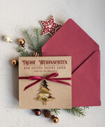 karten mit goldener Plexi-Anhänger Exklusive Weihnachtskarte mit goldenem Plexi-Anhänger, mit Schleife, Firmen-Weihnachtskarten, mit Bändern, Individuelle für Firmen3