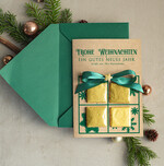 karten mit goldener Plexi-Anhänger Exklusive Weihnachtskarte mit Schokoladen-Taler mit Schleife, Firmen-Weihnachtskarten, mit Bändern, Individuelle für Firmen3