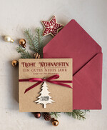 karten mit Anhänger aus Holz Exklusive Weihnachtskarte mit Holz-Anhänger mit Schleife, Firmen-Weihnachtskarten, mit Bändern, Individuelle für Firmen3