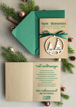 karten mit Anhänger aus Holz Exklusive Weihnachtskarte mit Holz-Anhänger mit Schleife, Firmen-Weihnachtskarten, mit Bändern, Individuelle für Firmen2