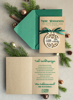 karten mit Anhänger aus Holz Exklusive Weihnachtskarte mit Holz-Anhänger mit Schleife, Firmen-Weihnachtskarten, mit Bändern, Individuelle für Firmen2