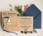 karten mit Anhänger aus Holz Exklusive Weihnachtskarte mit Holz-Anhänger mit Schleife, Firmen-Weihnachtskarten, mit Bändern, Individuelle für Firmen3