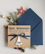 karten mit Anhänger aus Holz Exklusive Weihnachtskarte mit Holz-Anhänger mit Schleife, Firmen-Weihnachtskarten, mit Bändern, Individuelle für Firmen3